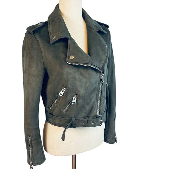 Zara Faux Suede Cropped Moto Jacket Zip Front Unlined Gray Small - Picture 2 of 7
